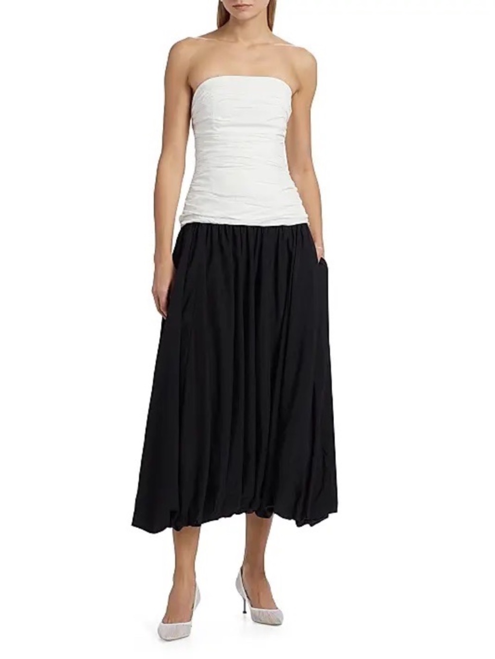 Nicholas the Label  Despina Ruched Colorblocked Strapless Midi-Dress Bubble Skir